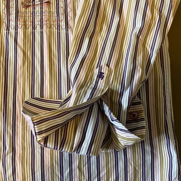 Robert Graham Long Sleeve Button Down Cotton Embroidered Striped Shirt Sz Lg - Picture 2 of 13